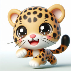3D funny leopard cartoon on white background