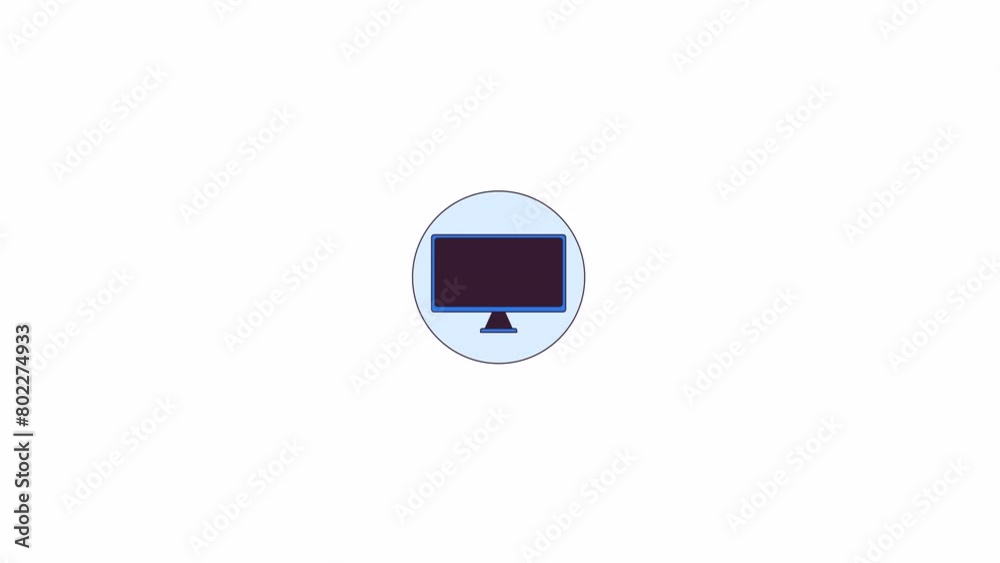 Poster empty computer monitor line 2d icon animation. personal technology. office electronics. gadget displ