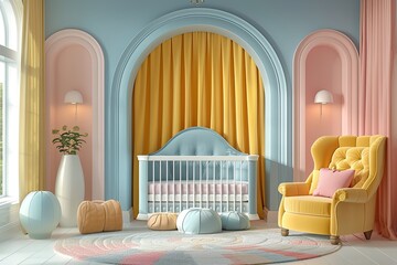 Colorful baby room setting with featured product plinth
