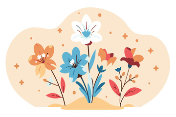 Assorted stylized flowers with a beige backdrop