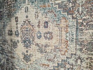 Close up photo of handmade wool Persian carpet. Very beautiful textile design and nice motif.	