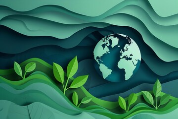 Green ecology and alternative renewable energy concept, Paper art vector illustration.