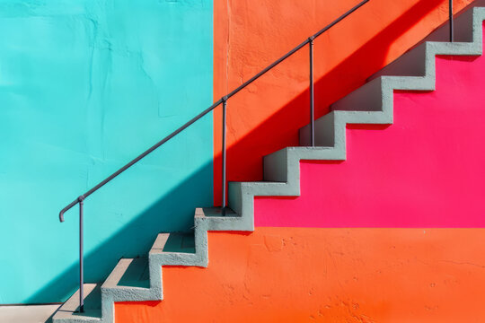 Vibrant stairs with contrasting colors and elegant geometry
