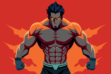 Fototapeta premium A muscular man with a red background