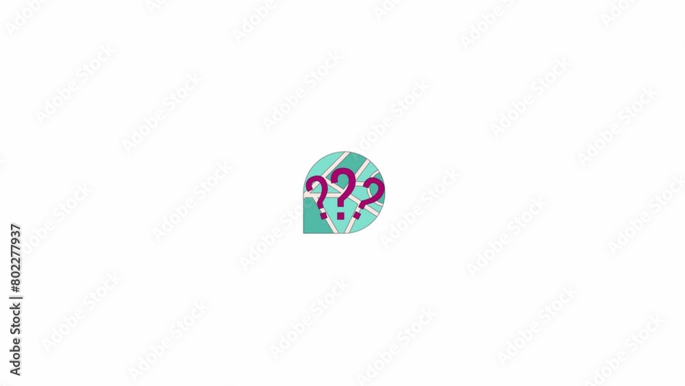 Poster question marks and map in speech bubble line 2d object animation. asking for help flat color cartoon