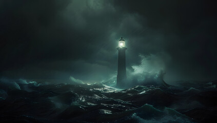 Waves hitting a lighthouse in Scotland.