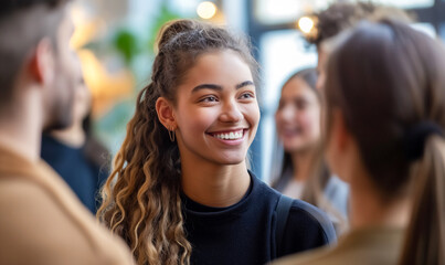 Young Woman Smiling in a Social Gathering