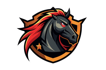 A horse with red mane and black mane and a black face with a star on it