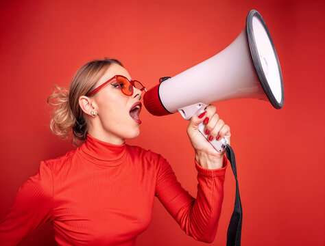 woman shouting into megaphone