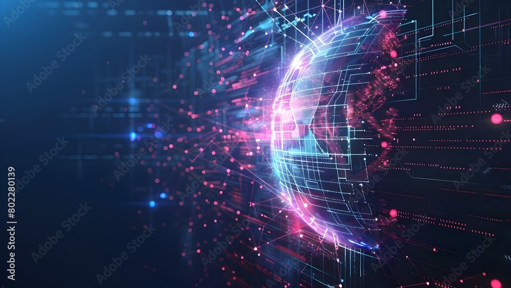 Poster exploring the concept of digital technology and artificial intelligence in an abstract setting. conc