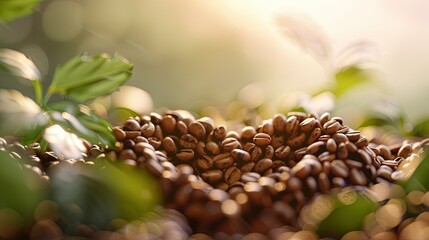 Obraz premium Coffee beans meticulously arranged to create a heart shape, symbolizing love for coffee, with a soft-focus background in warm tones