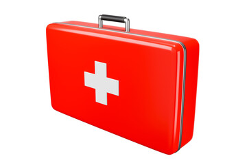 Obraz premium First aid kit, red medicine box, emergency car, ambulance medical assistance Care and assistance emergency accident concept 3D illustrated icons - clipping path