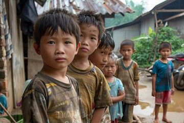 Unidentified Burmese boys and girls in the village of Mandalay, Myanmar. 68 per cent of Myanma people belong to Bamar ethnic group