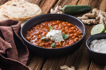 Chana Masala - Spicy chickpea curry served with chapatis.