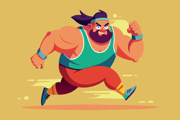 A cartoon man is running with a big smile on his face