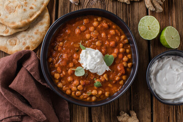 Chana Masala - Spicy chickpea curry served with chapatis.