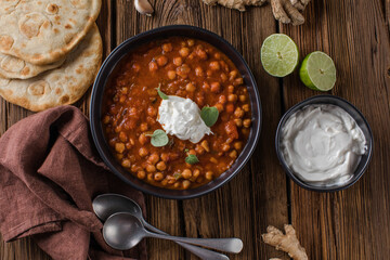 Chana Masala - Spicy chickpea curry served with chapatis.