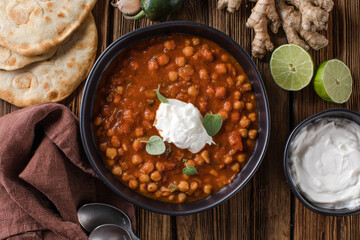 Chana Masala - Spicy chickpea curry served with chapatis.