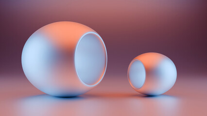 Abstract spherical shapes on purple background. 3d render