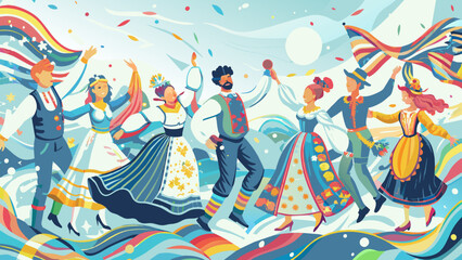 Festive Folk Dance Celebration with Colorful Costumes and Joyful Movement