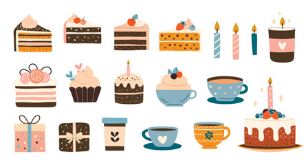 Birthday party set isolated on white background. Scandinavian style