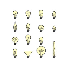 Hand Drawn Doodle variety of Edison or filament light bulb.
