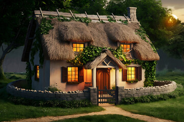 Fototapeta na wymiar thatched cottage