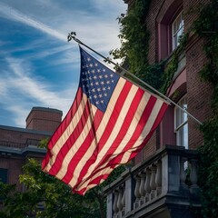 american flag in front of a house