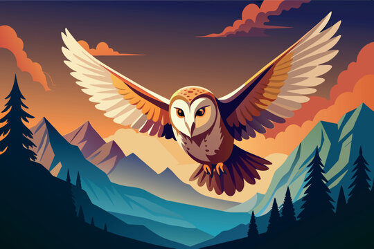 owl flying over mountains at sunset clip art preview