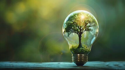 Tree growing in light bulb. conceptual design in environment or energy background concept. 