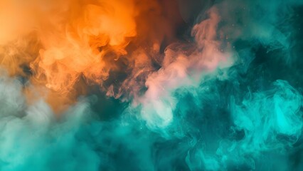 Highquality stock photo of colorful aerosol cloud with glitch effects in orange and teal . Concept Stock Photo, Colorful Aerosol Cloud, Glitch Effects, Orange, Teal