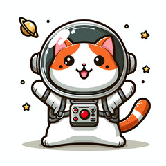 Astronaut cat vector in white background 