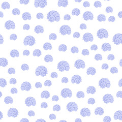 Vector pattern featuring whimsical cartoon seashells. Includes colorful doodle-style elements of tropical mollusk formations and marine life, perfect for underwater-themed designs.