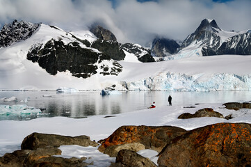 Adventure tourists in on the Antarctic Peninsula in Antarctica