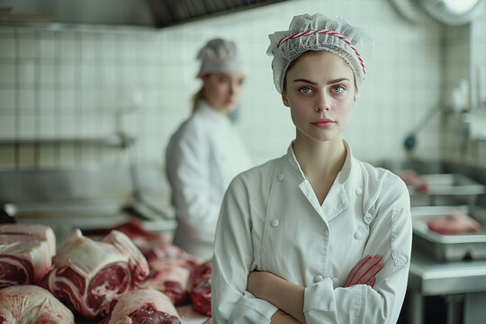 female butcher, bright and airy photography