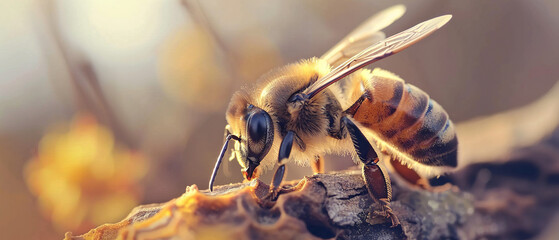 Professional macro photo about a bee, bee hive