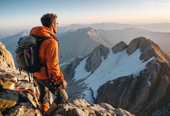 Summit Serenity: A Backpackers Triumph. Generative AI