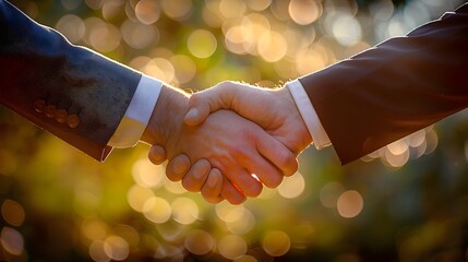 Two individuals shaking hands in warm glowing light