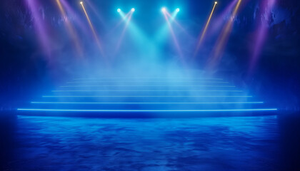 The stage is illuminated with various lights, casting a bright glow on the platform. The lights are positioned strategically to enhance the performance taking place on stage.