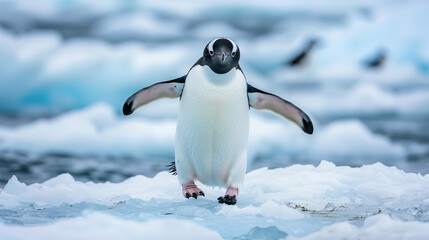 Obraz premium Professional photo with best angle capturing the endearing charm of a penguin as it waddles across icy terrain