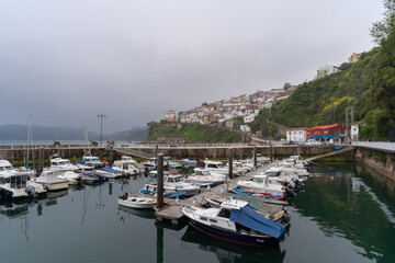 Fototapeta premium Panoramic view of Lastres in a cloudy day. Asturias. Spain 