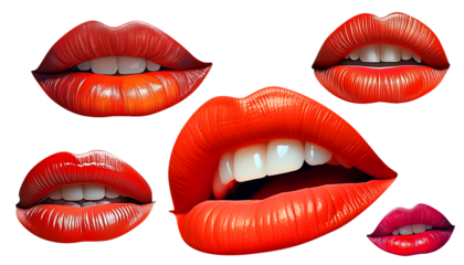 A Set of the most gorgeous red lips and perfect beautiful woman smiles cutout transparency stickers