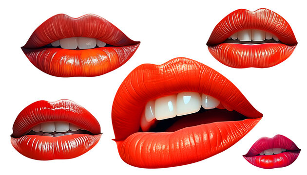 A Set of the most gorgeous red lips and perfect beautiful woman smiles cutout transparency stickers
