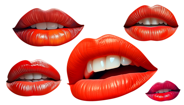 A Set of the most gorgeous red lips and perfect beautiful woman smiles cutout transparency stickers - Powered by Adobe