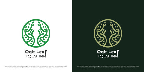 Olive oak tree logo design illustration. Silhouettes of trees in gardens, green gardens, natural trees, shady outdoor plants, flower seeds, weed sprouts. Geometric abstract modern minimal simple icon.