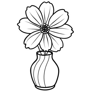 recommend clip art: Cosmos flower on the vase outline illustration coloring book page design, Cosmos flower on the vase black and white line art drawing coloring book pages for children and adults