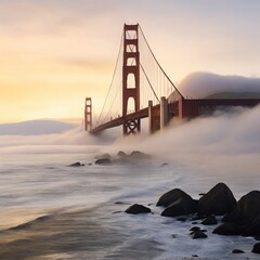 view of the Golden Gate Bridge in the clouds, san francisco