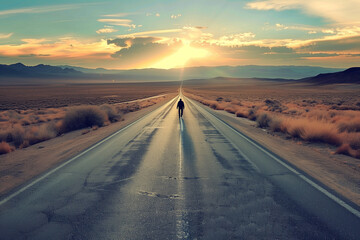 a lonely traveler in the middle of the road