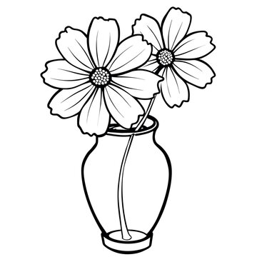 recommend clip art: Cosmos flower on the vase outline illustration coloring book page design, Cosmos flower on the vase black and white line art drawing coloring book pages for children and adults