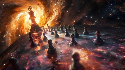 Cosmic Chess A King s Reign Amid Galactic Turmoil Generative ai - obrazy, fototapety, plakaty